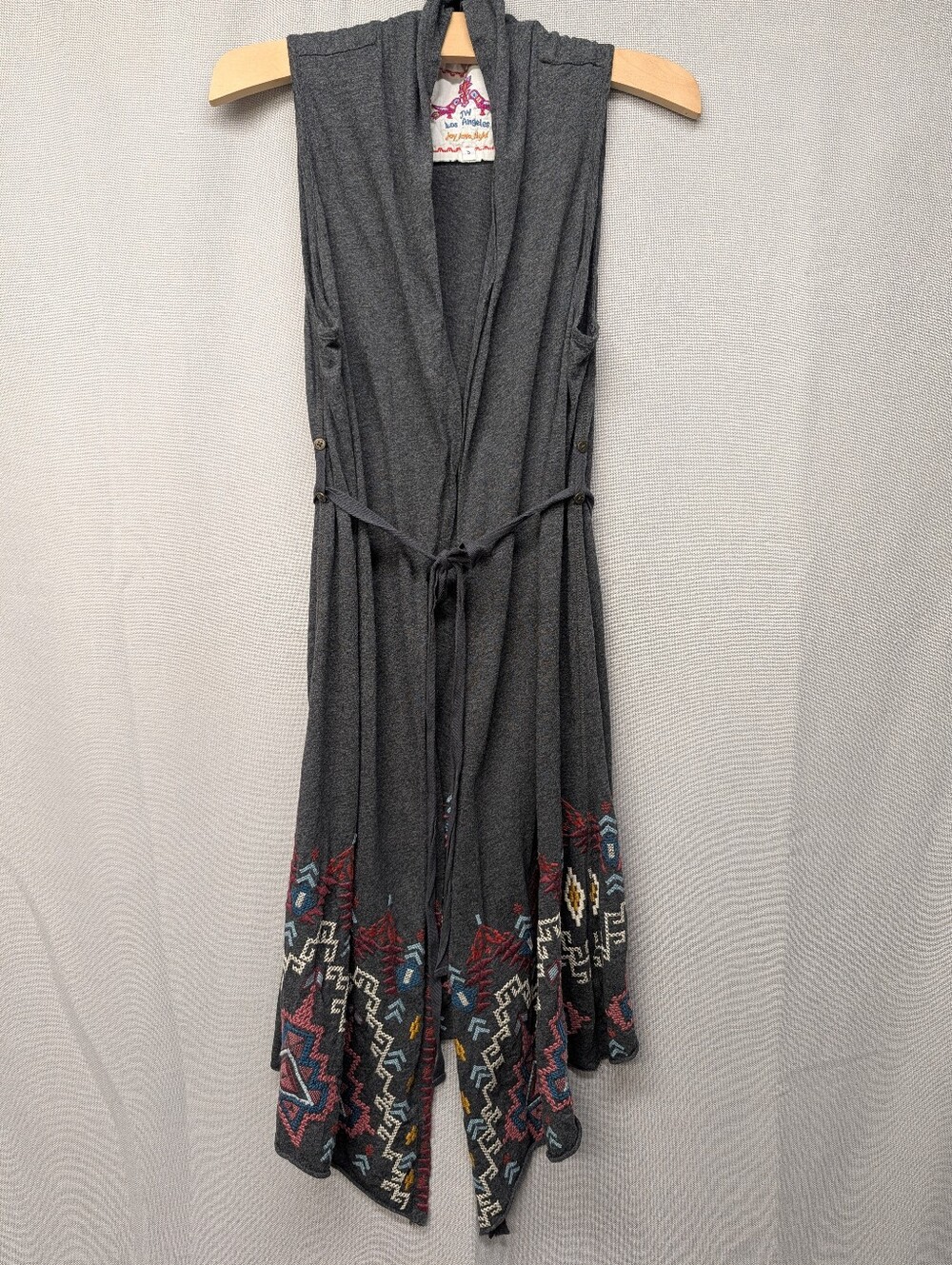 Johnny Was Dark Gray Sleeveless Cardigan Vest W/ Southwestern Hem Size S NWOT